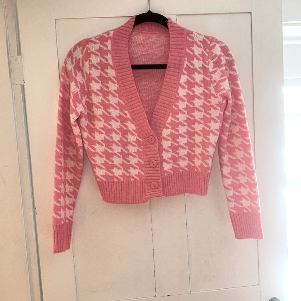 Pink and white cardigan size small.